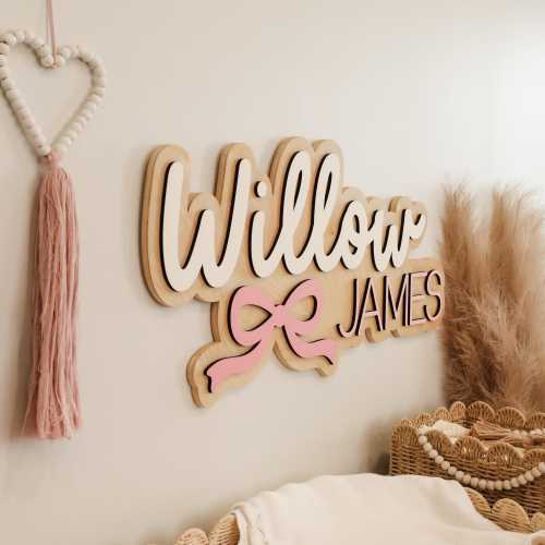 Coquette Bow Girl Nursery Decor, Baby Girl Name Sign, Bow Nursery, Personalized Baby Shower Gift, Bow Name Sign, Nursery Wall Art