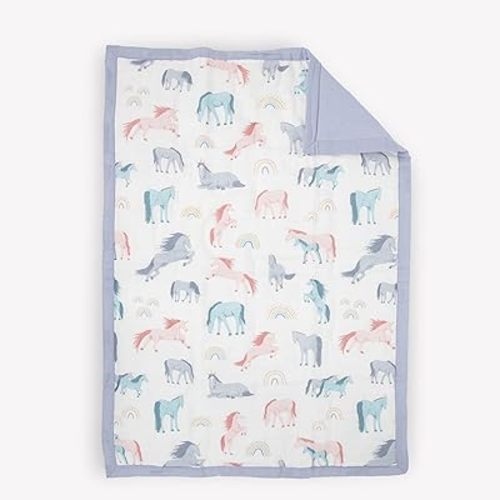 Little Unicorn Lofty Comforter Blanket | Super Soft & Breathable Muslin Fabric| Great for Play & Bedtime Blanket (Unicorns)
