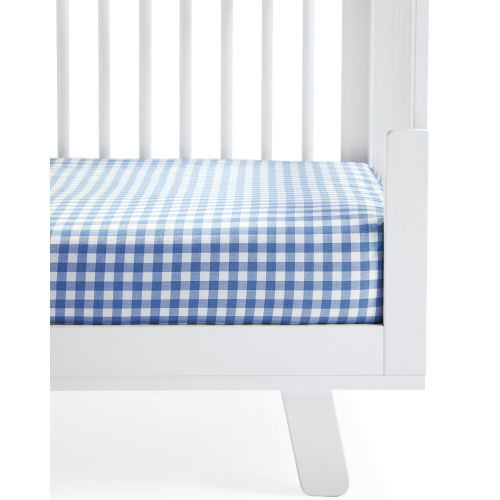 Gingham Crib Sheet - Sky blue
