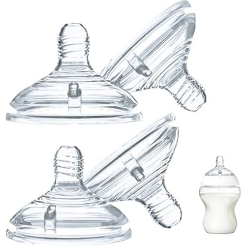 4-Count Silicone Bottle Nipples for Tommee Tippee Natural Start Anti-Colic Bottles & Advanced Anti-Colic Bottles & Closer to Nature Bottles, Breast-Like, Anti-Colic Valve, Medium Flow, 3m+