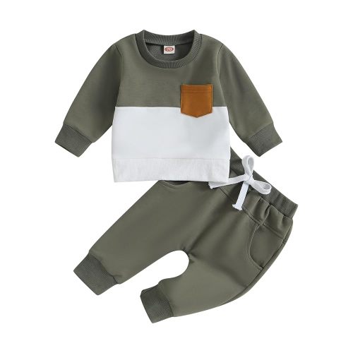 Toddler Baby Boy Outfits Long Sleeve Pocket Pull On Sweatshirt Solid Pants Infant Fall Winter Clothes Set