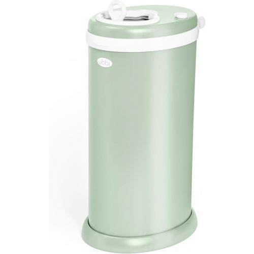 Ubbi Steel Diaper Pail, Odor Locking, No Special Bag Required, Award-Winning, Registry Must-Have, Sage Green