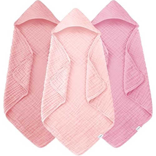 Muslin Hooded Baby Bath Towels - 3 Pack 100% Cotton Ultra-Soft Towels for Newborns, Infants, Toddlers - 32x32 Inch - Highly Absorbent, Quick-Dry Essentials for Bath Time, Beach, Pool, Sakura Series