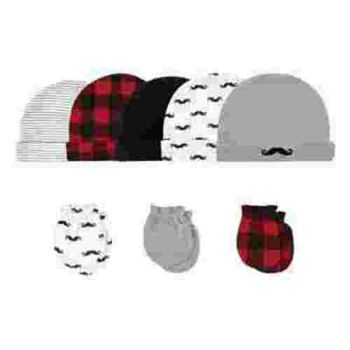 Hudson Baby Infant Boy Cotton Cap and Scratch Mitten 8pc Set, Mustache, 0-6 Months