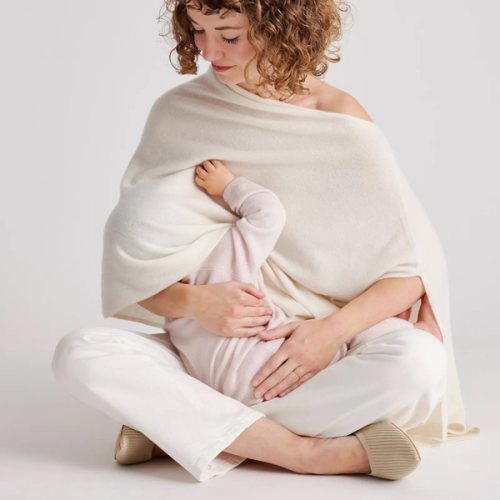 Mongolian Cashmere Nursing Shawl - Ivory