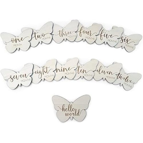 Baby Monthly Milestone Cards, Wooden Discs, Gender Neutral, Butterfly Shaped, Baby Shower Gifts (Butterfly)