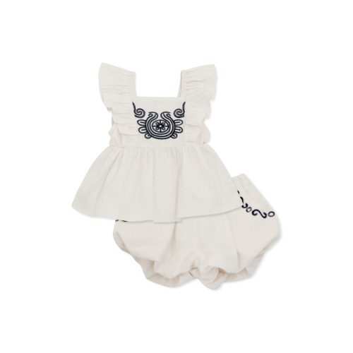 Baby Embroidered Top & Bubble Shorts Set, 18M, Off-White