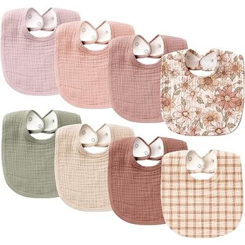 Konssy Muslin Baby Bibs 8 Pack Baby Bandana Drool Bibs Cotton for Unisex Boys and Girls, Soft Absorbent Set for Teething and Drooling