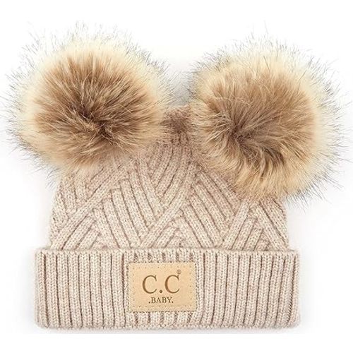 Funky Junque Exclusives Baby Infant Beanie Knit Warm Winter Pom Pom Skull Cap Hat