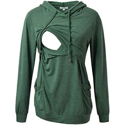 GINKANA Womens Nursing Hoodie Top Sweatshirt Long Sleeve Button Decoration Pockets Shirts Tunic Top