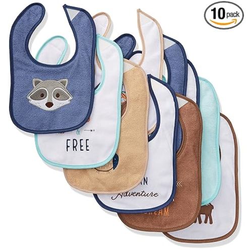 Hudson Baby Unisex Baby Cotton Terry Drooler Bibs with Fiber Filling, Raccoon, One Size