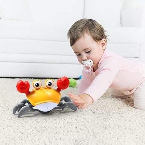 Escape Crawling Baby Crab Toy, Tummy Time Baby Toys, Sensing Interactive Walking Dancing with Music Sounds & Lights, Infant Fun Birthday Gift Toddler Boy Girl Pet Dog（Rechargable）