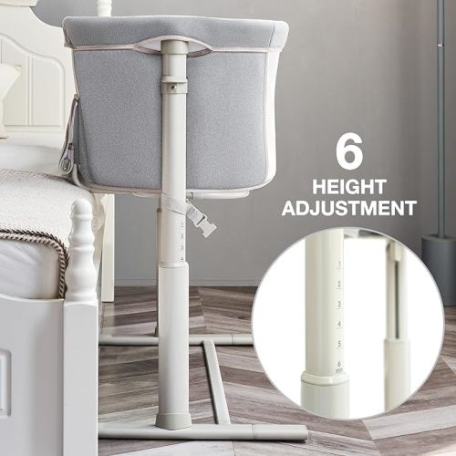 RONBEI Baby Bassinet Bedside Sleeper, Easy to Assemble Bassinets for Baby/Infants, Height Adjustable Bedside Bassinet for Newborn Baby - Light Grey