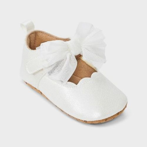 Baby Girls' Satin Bow Ballet Flats - Cloud Island™ White 3-6M