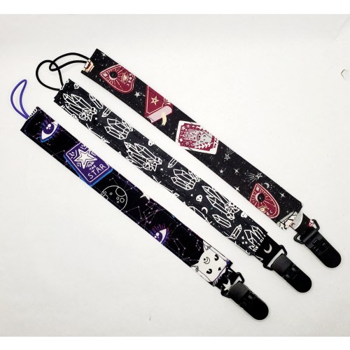 3 Pacifier clip, Goth Baby Clip, Spooky Baby Clip, Fabric Clip, Pacifier Leash, Bib Clip