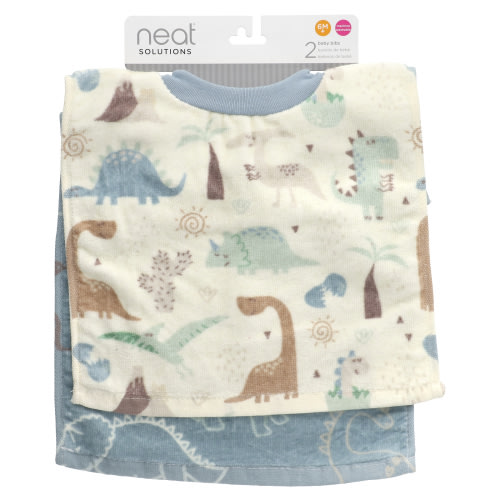 Neat Solutions Baby Bibs, 6M+, Dinosaurs, 2 Count