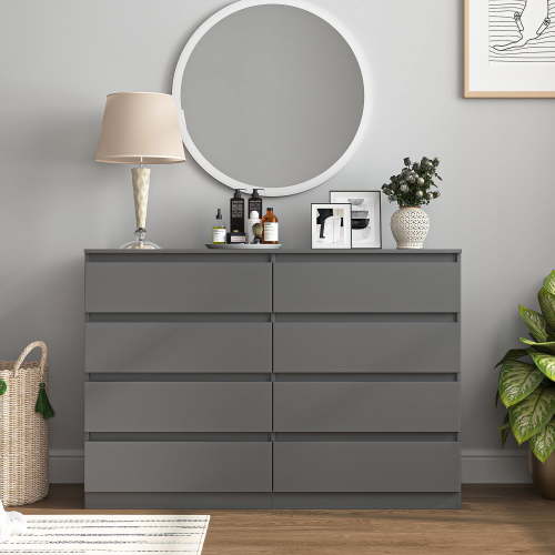 Kadyn 8 Drawers Dresser Cabinet, Storage Cabinet for Living Room, Dressers & Chests of Drawers for Hallways, Living Room, Bedroom, Gray