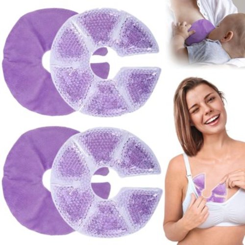 Hot and Cold Breast Therapy Packs of 2. Breast Therapy Pads for Breastfeeding. Reusable Breast Heating Pad for Mastitis Relief. Breastfeeding Cooling Gel Pads with Microfiber Covers