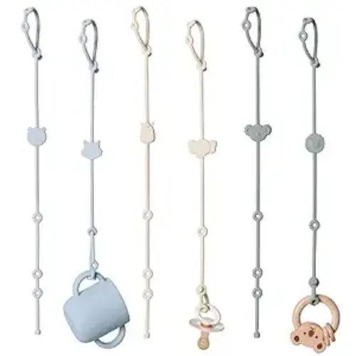Toy Straps for Baby 6pcs, Silicone High Chair Toys Straps Stroller Accessories Toddler Bottle Strap Car Seat Toys Baby Travel Essential Silicone Ivory+Sage+Blue