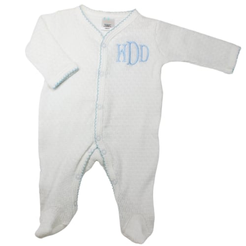 Paty Baby Boys Footie Sleeper White Blue Knit Take Home Outfit