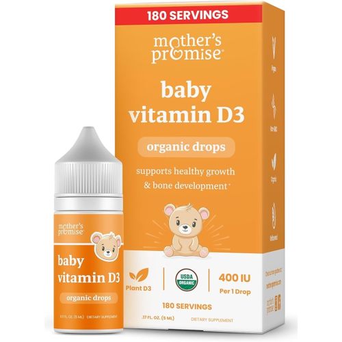 Mother's Promise Organic Baby Vitamin D Drops | 100% Plant Based | Healthy Growth & Bone Development | Age Newborn+ | 180 Servings | Baby Vitamin D3 Liquid for Infants & Toddlers | 400 IU for Babies