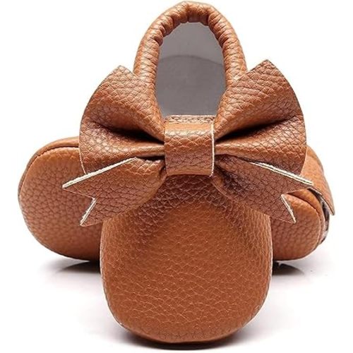 Bebila Double Bow Fringe Baby Moccasins - Soft Sole Baby Shoes Girls Toddler Crib Flats
