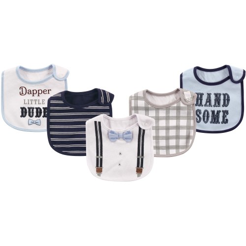 Little Treasure Baby Boy Cotton Bibs 5pk, Dapper Bow Tie, One Size - Dapper Bow Tie - One Size