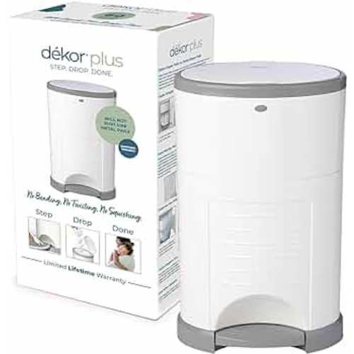 Diaper Dekor Plus Hands-Free Diaper Pail | White | Easiest to Use | Just Step–Drop–Done | Doesn’t Absorb Odors | 20 Second Bag Change | Most Economical Refill System | Great for Cloth Diapers