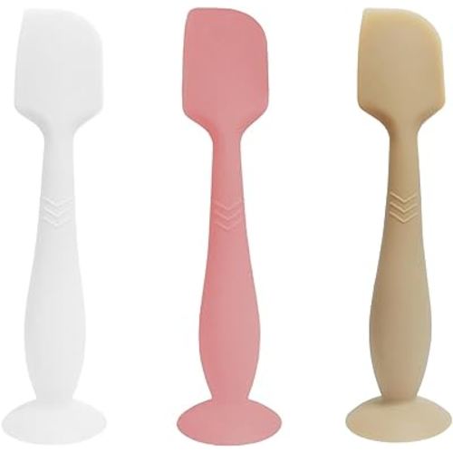 3 Pack Baby Diaper Cream Spatula Applicator, Soft Silicone Butt paste Spatula Diaper Cream Brush with Suction Cup Base (White, Red, Gray)
