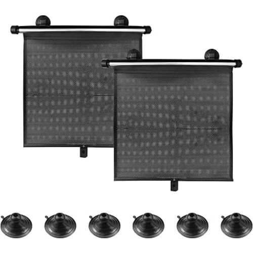 2 PCS Car Window Shades, Retractable Side Window Sunshade for Car, Breathable Foldable Mesh Car Sun Shade Protects Baby, Suitable for Most Cars, SUV, House and Office Window (Black and White)