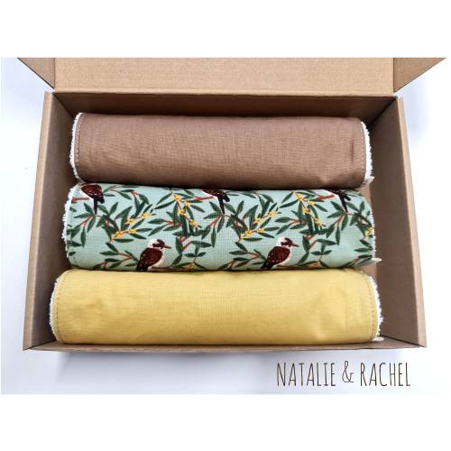 Set of 3 Burp cloths l, kookaburras, Australian Animals , Burp Cloths, Baby Shower, Baby Gift, Terry Towel, Baby Hamper