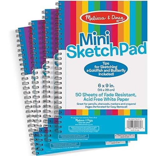 Melissa & Doug Mini-Sketch Spiral-Bound Pad (6 x 9 inches) - 4-Pack - Sketch Book For Kids, Drawing Paper, Drawing And Coloring Pads, Art Supplies