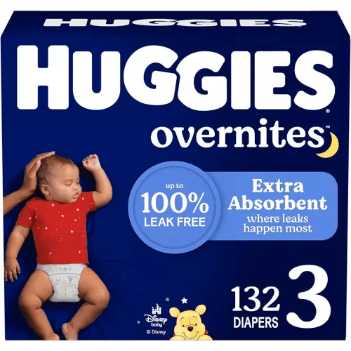 Huggies Size 3 Overnites Baby Diapers: Overnight Diapers, Size 3 (16-28 lbs), 132 Ct (2 Packs of 66), Packaging May Vary