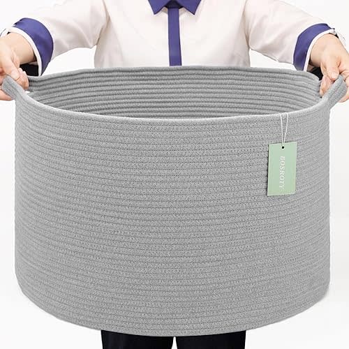 Extra Large Blanket Basket 87L, Laundry Hamper, Baby Nursery Hamper, Large Laundry Basket, Woven Storage Basket, Cotton Rope Basket, Clothes Basket Laundry, 22”x 14”, Light Gray