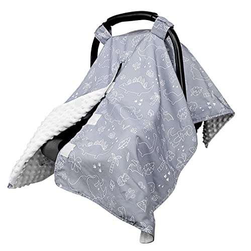 Car Seat Covers for Babies, Peekaboo Opening Infant Car Seat Canopy for Baby Boys Girls, 2 in 1 Mom Nursing Breastfeeding Covers, Minky Warm Carseat Canopy for Newborn, Dinosaur