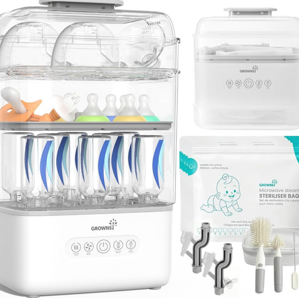 Amazon.com: Grownsy 3 Layers-Large Bottle Sterilizer and Dryer, Holds 6 to10 Bottles, Nesting Design Bottle Sanitizer Esterilizador de Biberones for Breast Pump Sterilizer Bags Bottle Brush Included