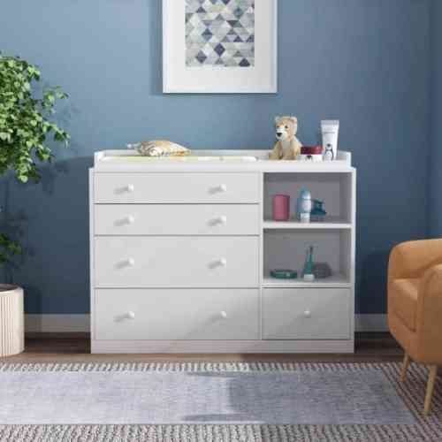 5-Drawers White Wood Chest of Drawers Dresser Vanity Table Storage Cabinet with Shelf 36.1 in. H x 47.2 W x 19.7 D