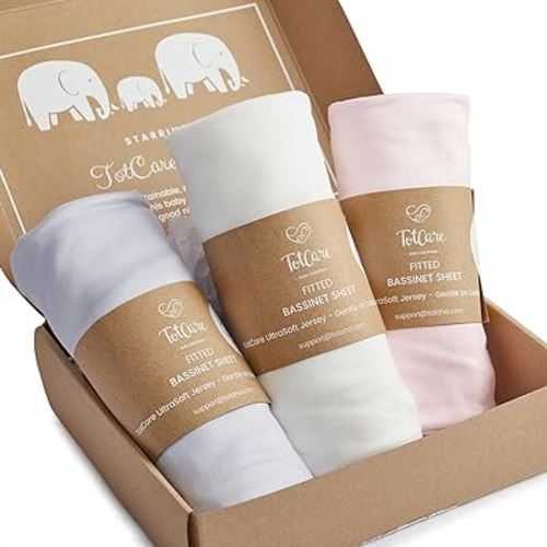 Bassinet Fitted Sheets Compatible with Mika Micky Bedside Sleeper Bassinet Mattress Pad - Buttery Soft, Premium Stretchy Jersey Knit Sheets - Pale Pink + Lavendar + Cloud, 3 Pack