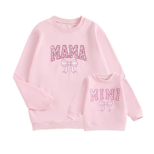 ZAXARRA Mommy and Me Matching Outfits Long Sleeve Crewneck Pullover Tops Mama Sweatshirt Mama and Mini Clothes
