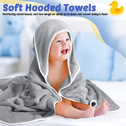 4 Pack Baby Hooded Towels Coral Fleece Baby Bath Towels 30 x 30 Inch Soft and Absorbent Hooded Bath Blanket for Newborn Babies Toddler Infant Boys Girls Shower Gift Supplies (Gray)