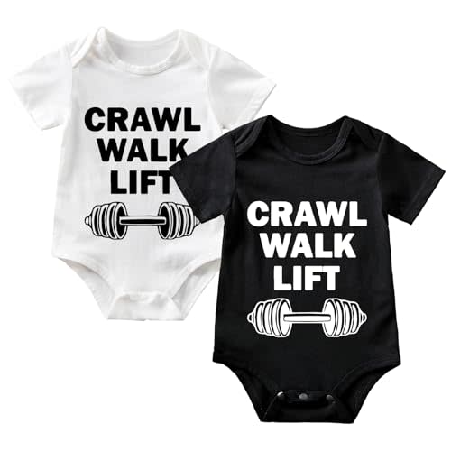 Benshukam Crawl Walk Lift Baby Boy Girl Onesie Funny Unisex Infant Bodysuit Cute Romper Clothes 0-12 months (2-Pack)