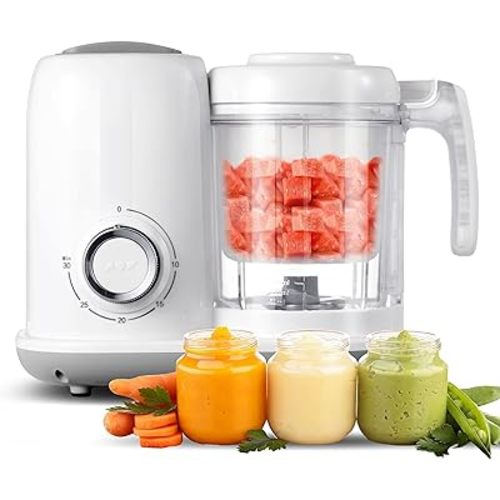 Baby Food Maker, 4 in 1 Baby Food Processor and Steamer, Puree Blender, Multifunctional Baby Puree Maker, Dishwasher Safe, White