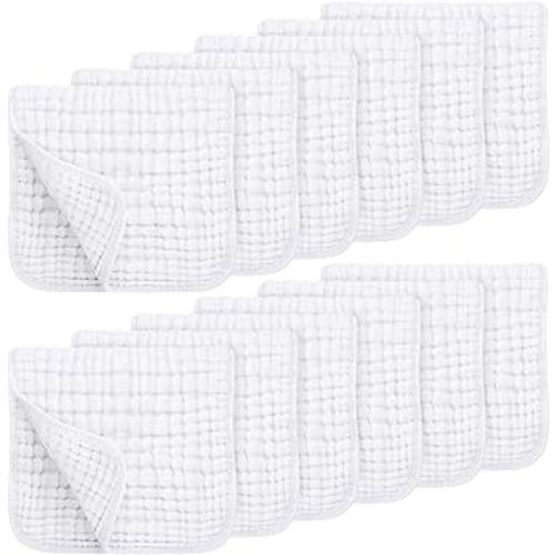 Looxii Muslin Burp Cloths 100% Cotton Muslin Cloths Large 20''x10'' Extra Soft and Absorbent 12 Pack Baby Burping Cloth for Boys and Girls Pure White