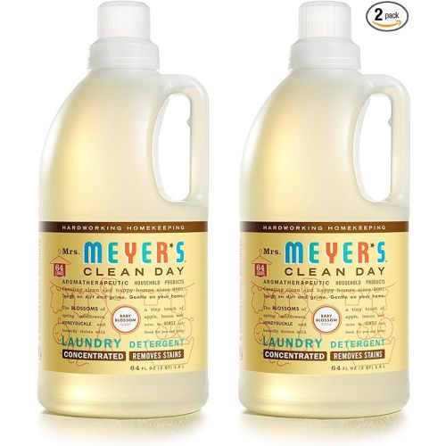 MRS. MEYER'S CLEAN DAY Baby Laundry Detergent Liquid, Infused with Essential Oils, Baby Blossom, 64oz - Pack of 2 (128 Loads)