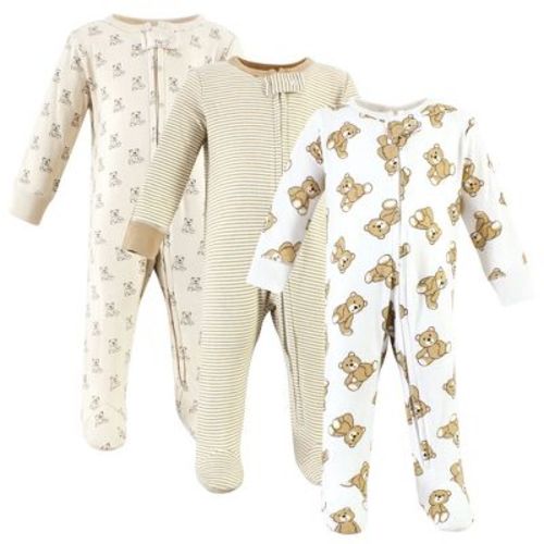 Hudson Baby Cotton Sleep And Play, Teddy Bears, 0-3 Months