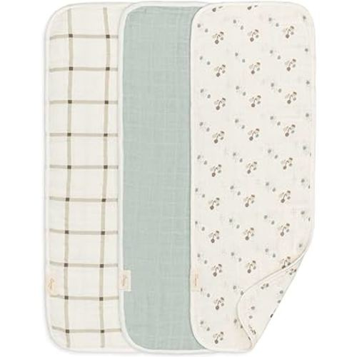 Crane Baby 100% Organic Cotton 3-pc. Burp Cloth Set - GOTS Certified Cotton, Absorbent & Lightweight with Neutral Designs, Machine Washable, Muslin Burp Cloth