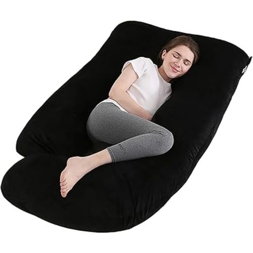 Pregnancy Pillow J-Shaped Full Body Pillow, 59 inch with Velvet Cover Easy to Remove and Wash, Support Pregnant Women's Backs Legs and HIPS, Improve Sleep,Pregnancy Pillow for Women Black