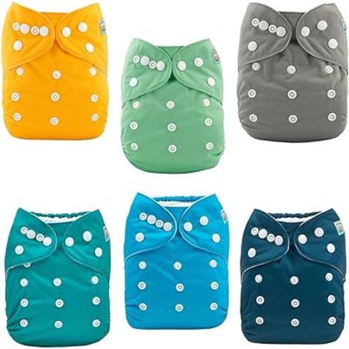 ALVABABY Baby Cloth Diapers 6 Pack + 12 Inserts One Size Adjustable Washable Reusable for Baby Boys 6BM101-DA