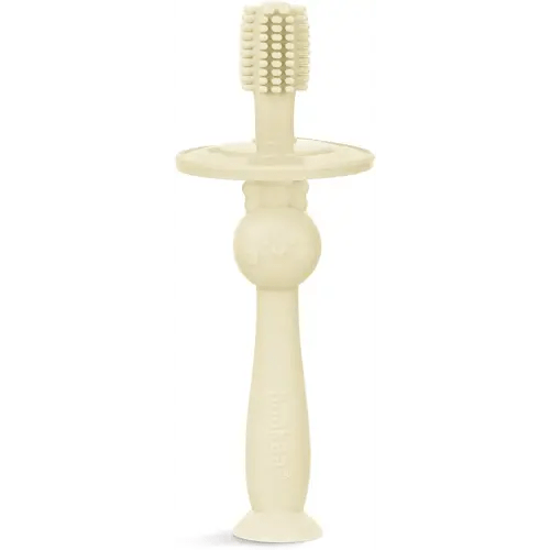 haakaa Infant Toothbrush, Easy to Hold 360° Baby Toothbrush, Train 6month+ Infants Babies and Toddlers for Oral Hygiene, Teether Effect for Sore Gums, 1pc (Cream)