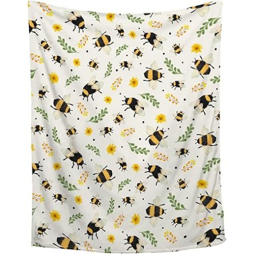 Bee Throw Blanket Sunflower Blanket - Floral Blanket Gift for Toddler Newborn - 30"x40" Bee Decor Blanket for Nursery Crib - Ultra-Soft Plush Cozy Warm Bed Blanket for Couch/Travel/Camping